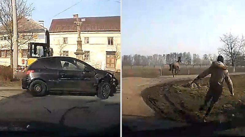 Policie na Olomoucku pronásledovala řidiče. Zdrogovaný boural, zranil ženu a splašil koně